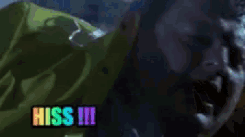a pixelated image of donald trump with the words hiss !!! above him