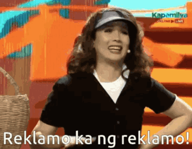 a woman wearing a visor and a black shirt says reklamo ka ng reklamo !