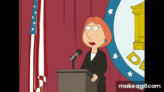 lois griffin from family guy giving a speech at a podium
