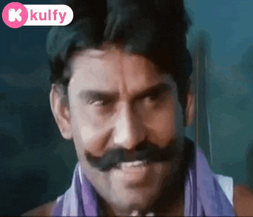 a man with a mustache and a purple scarf has a kulfy logo on the bottom right