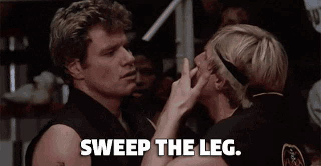 a movie scene with the words sweep the leg