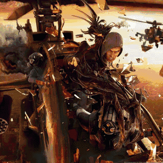 a man in a hooded jacket is riding a broken vehicle in a video game