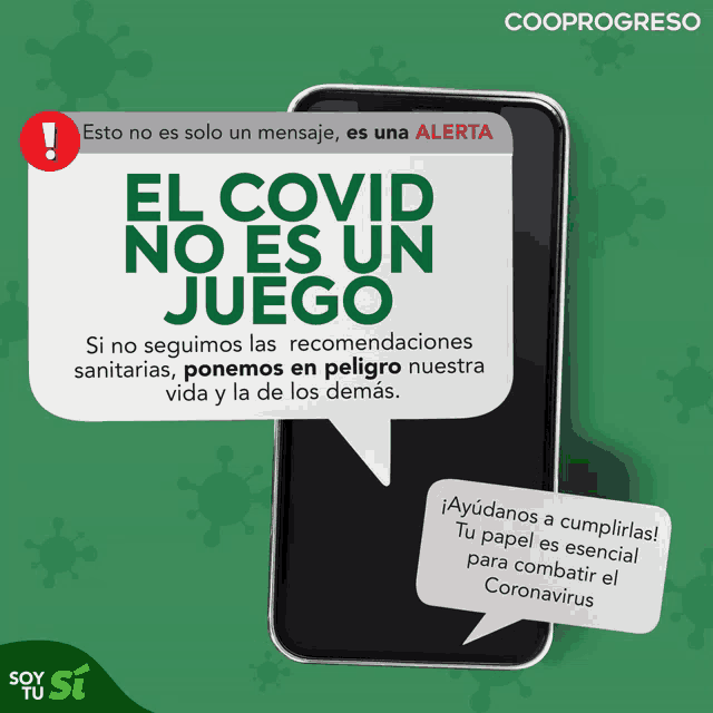 a cell phone with a speech bubble that says " el covid no es un juego "