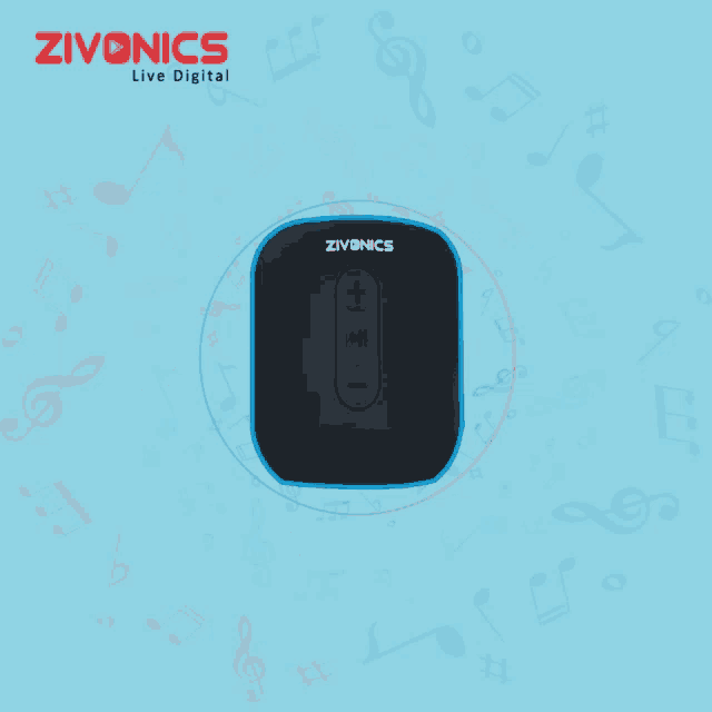 a zivanics product is surrounded by musical notes on a blue background