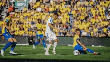 a group of soccer players are playing a game of soccer on a field .