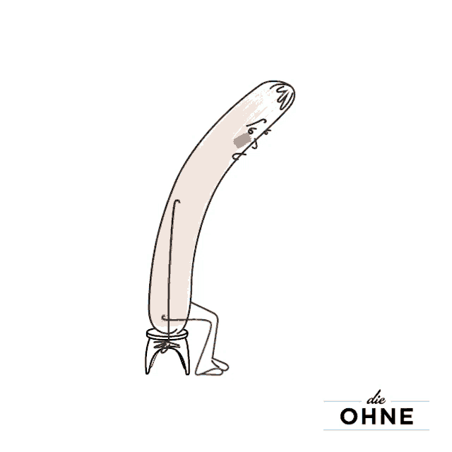 a drawing of a person sitting on a stool with the words die ohne below