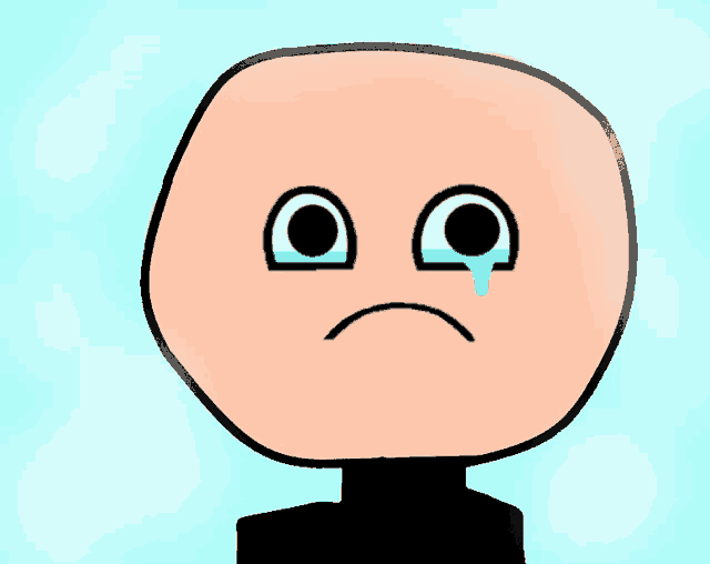 a cartoon face with a tear coming out of it