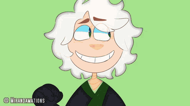 a cartoon drawing of a person with fire in their hands and the name mirandamations on the bottom