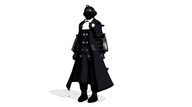 a silhouette of a man in a black suit and tie is dancing on a white background .