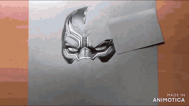 a drawing of a black panther mask is made by animatica