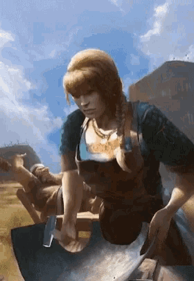 a painting of a woman holding a hammer and a saw