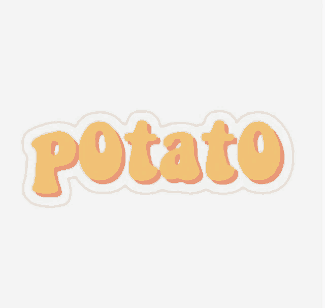 a sticker that says potato in yellow and red letters