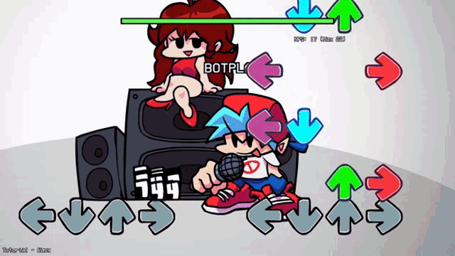 a cartoon of a boy and a girl playing a video game called botpu