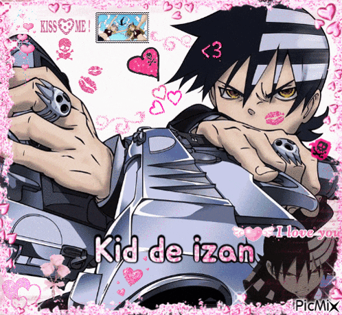 a picture of a boy with a gun and the name kid de izan on it