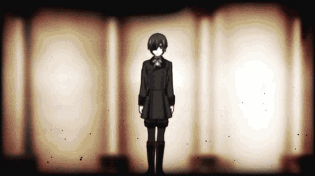 a boy in a school uniform is standing in front of columns