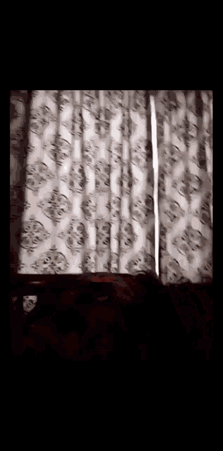 a woman wearing glasses is smoking a cigarette in front of a curtain with skulls on it .