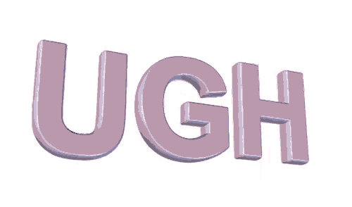 the word ugh is written in purple letters