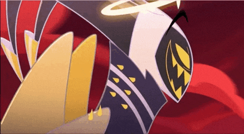 a close up of a cartoon character with a red background