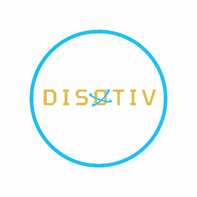 a blue and white circle with the word disativ inside of it