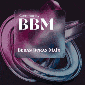 a logo for the community bbm has a purple and blue swirl in the background