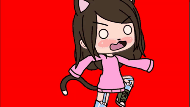 a cartoon of a girl with a cat ear holding a green can