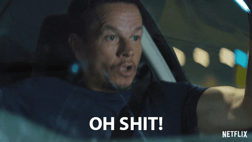 a man in a car says " oh shit " in front of a netflix logo