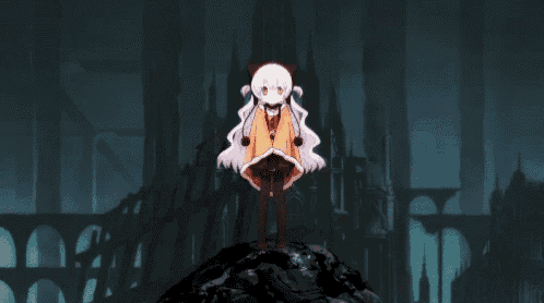 a girl with white hair and a cat ear hat