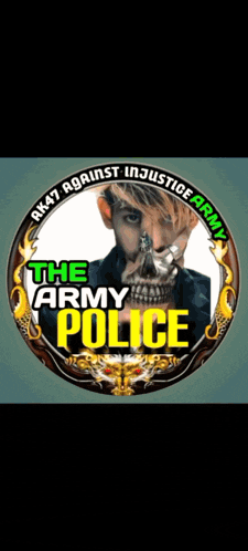 a picture of a man with a gun in his mouth and the words " the army police " on the bottom
