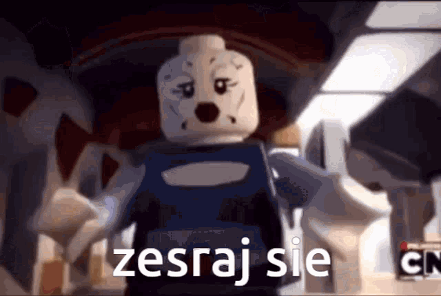 a cartoon character says zesraj sie on the screen