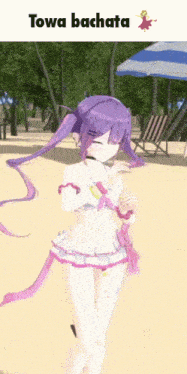 a girl in a bikini is dancing on a beach .