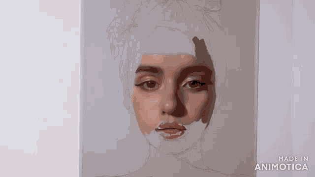 a person is painting a woman 's face with a brush