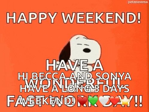 a picture of snoopy with the words happy weekend
