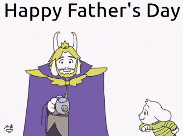 a happy father 's day greeting card with a cartoon of a king and a child
