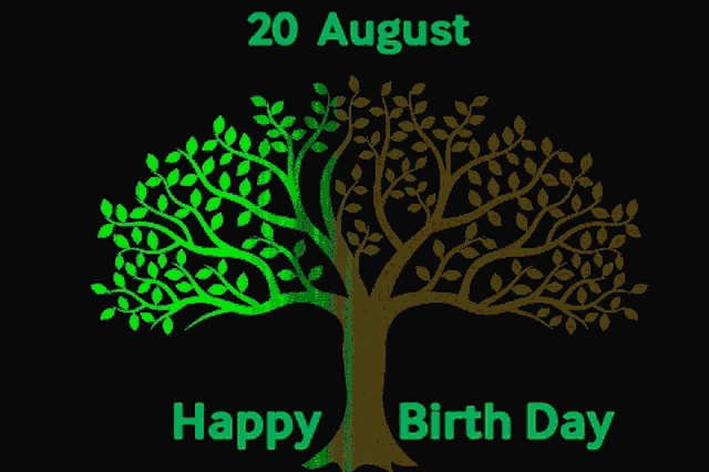 a green and yellow tree with the words happy birth day written below it