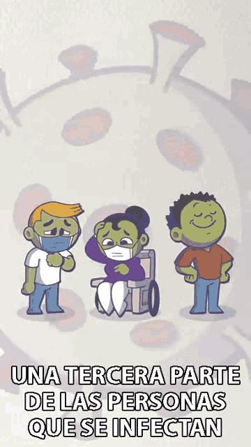 a cartoon of a woman in a wheelchair with the words una tercera parte de las personas que se infectan above her