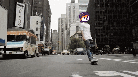 a man riding a skateboard down a street with a sign that says zhivago