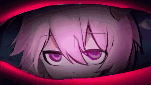 a drawing of a girl with purple eyes