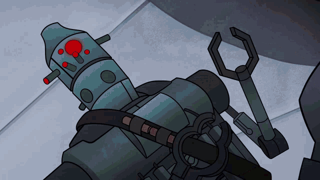a cartoon drawing of a robot with a red light on its head