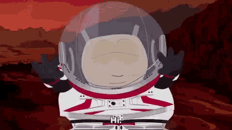 a cartoon character is wearing a space suit and a helmet