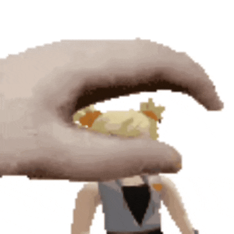 a pixel art of a hand holding a person 's head