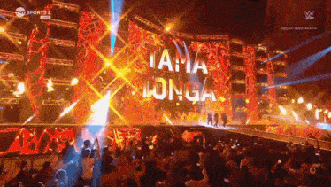 a crowd of people are watching a wrestler named tama longa on a stage