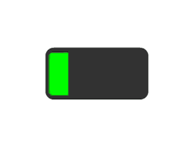 a black and green battery icon with a green stripe on the bottom .