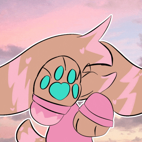 a drawing of a dog wearing a pink scarf and a paw print