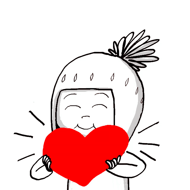 a cartoon of a person holding a red heart