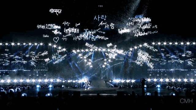 a stage with a lot of writing on it and the word cmh on the bottom right