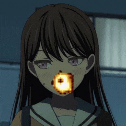 a close up of a girl with a pixelated face on her mouth