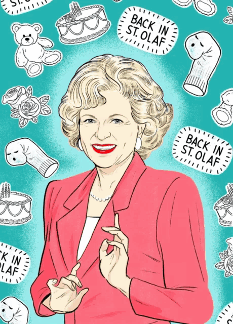 a drawing of a woman with the words back in st. olaf