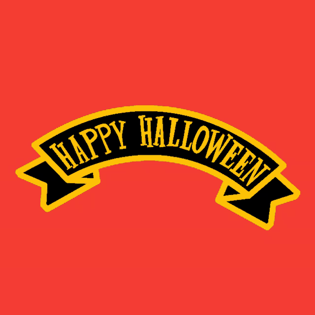 a black and yellow ribbon with the words happy halloween written on it