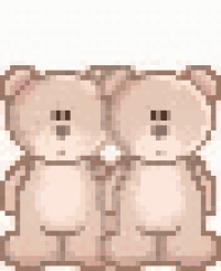 two teddy bears are hugging each other in a pixel art .
