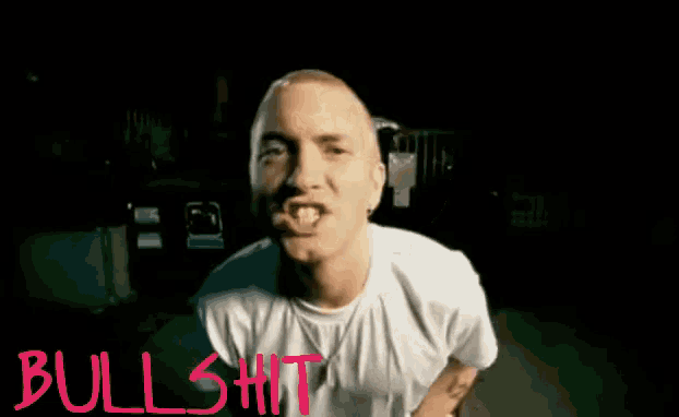a man in a white shirt with the word bullshit written on it